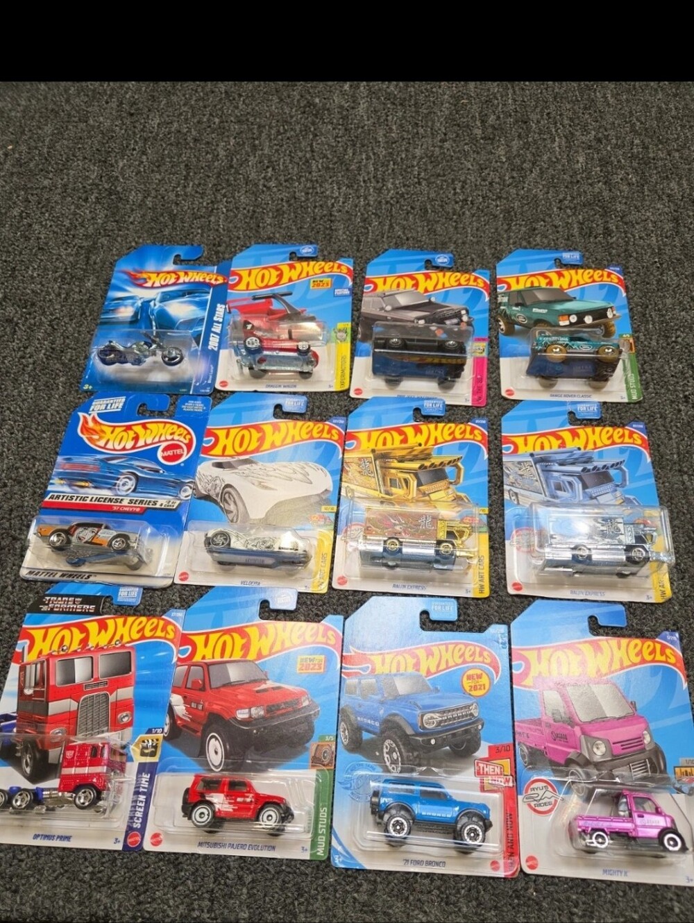 Assorted Die-Cast Cars - Blue, Red, Pink, Silver, Gold, Black 12 Cars